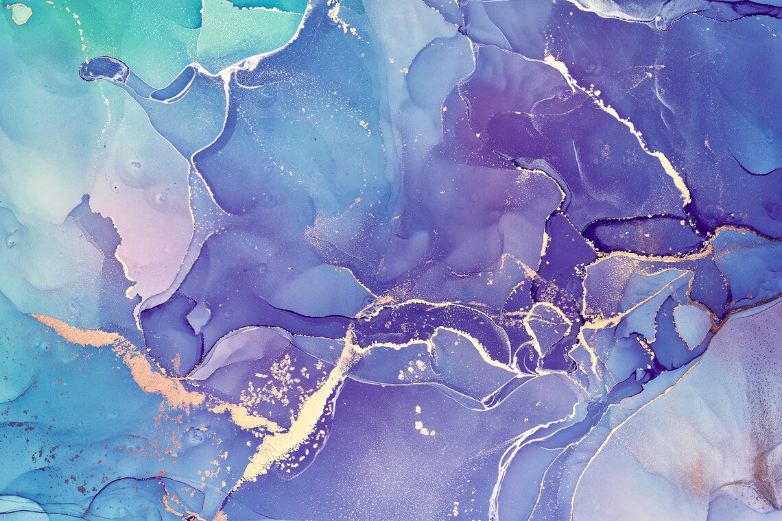 Purple Teal Marble Glitter Canvas Print Abstract Art | Etsy