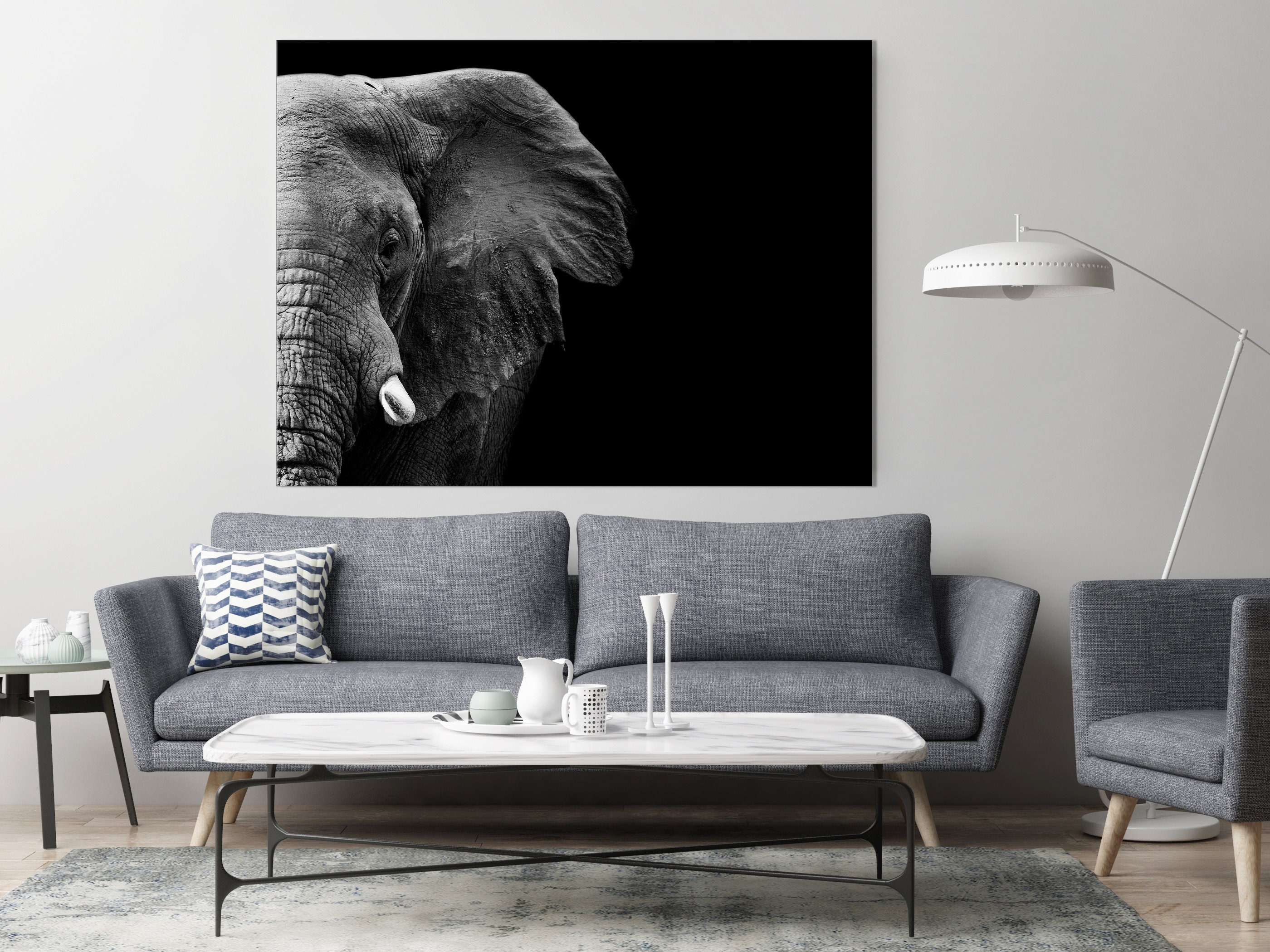 African Elephant Canvas Print Black and White Photography Art Etsy.de