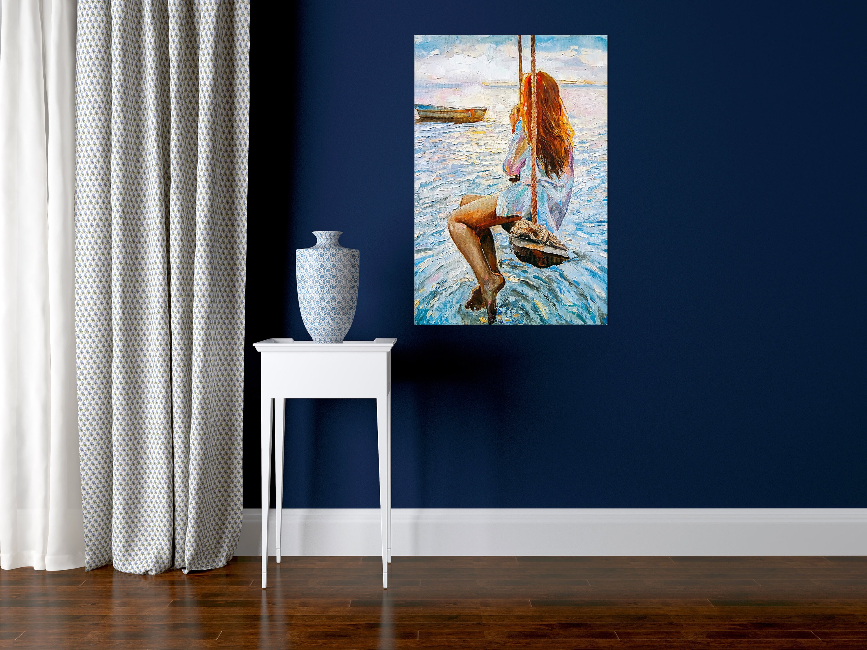 Girl on Swing Ocean Sunset Canvas Print Wall Art Home Decor | Etsy