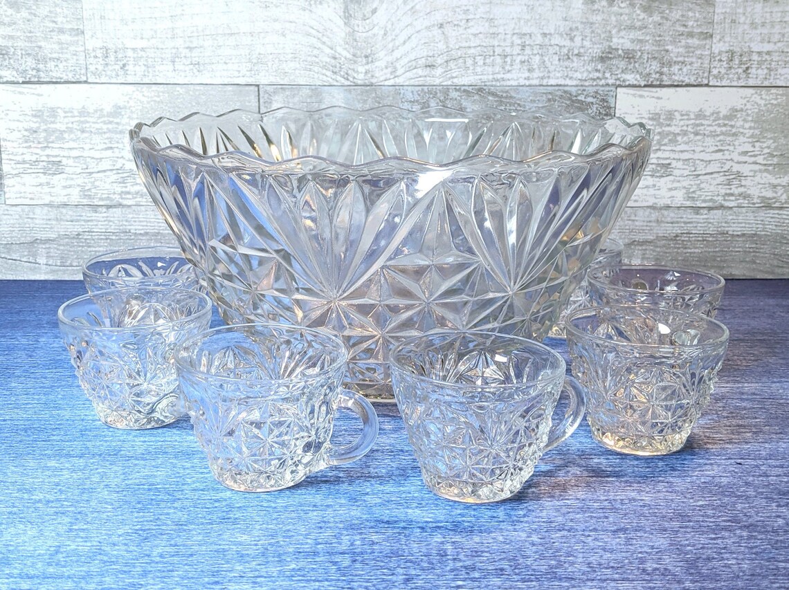 Anchor Hocking vintage 18 Piece Punch Bowl Set Arlington Etsy