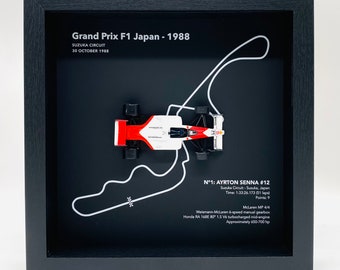 Cadre 3D Ayrton Senna GP F1 Japon 1988 - CHAMPION DU MONDE 1988