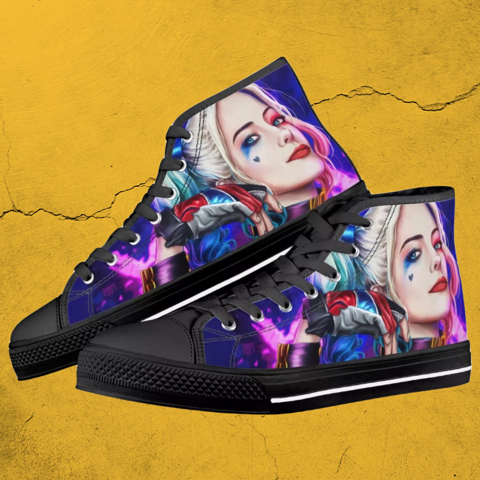 Harley Quinn shoes. Harley Quinn high tops sneakers. Etsy
