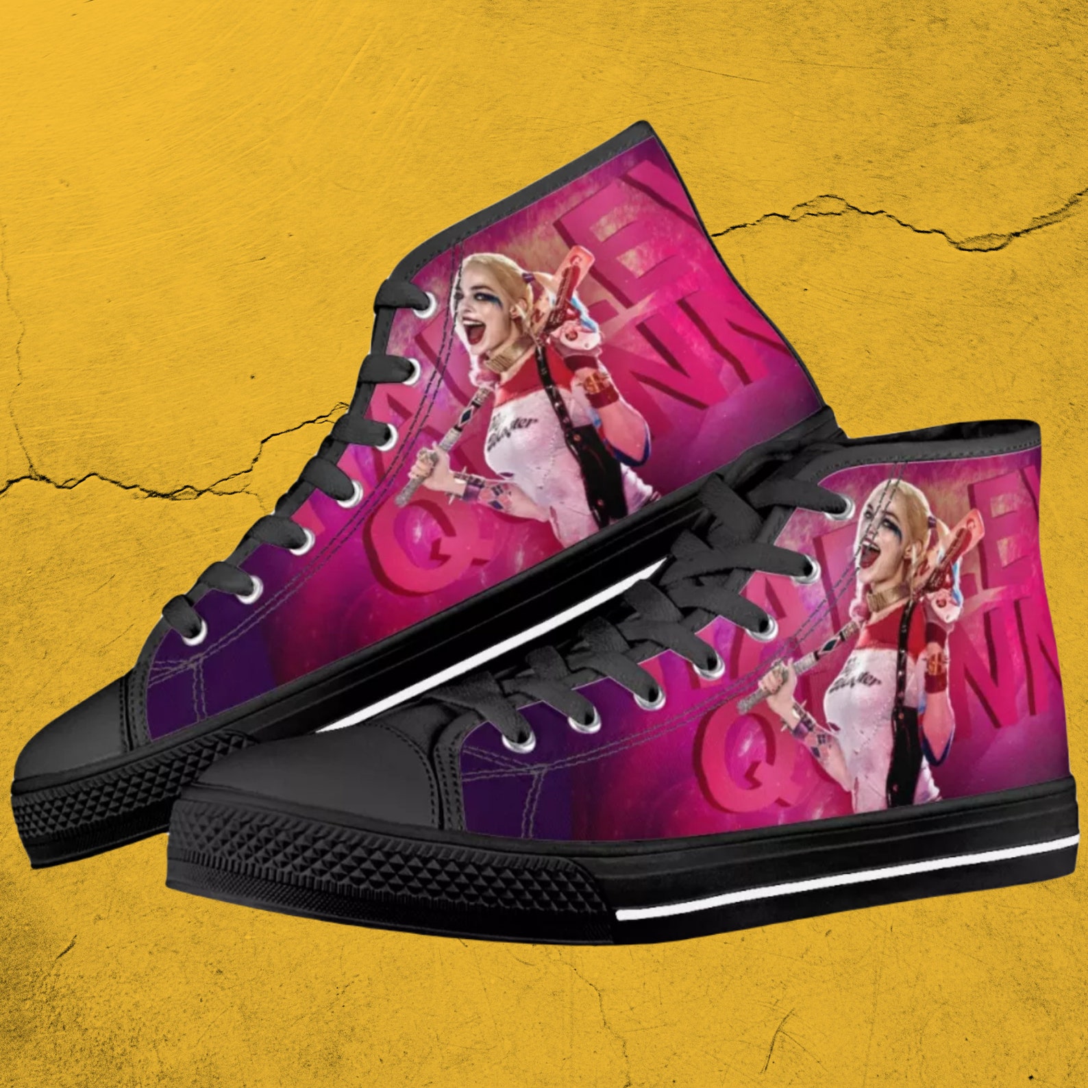 Harley Quinn shoes. Harley Quinn high tops sneakers. Etsy
