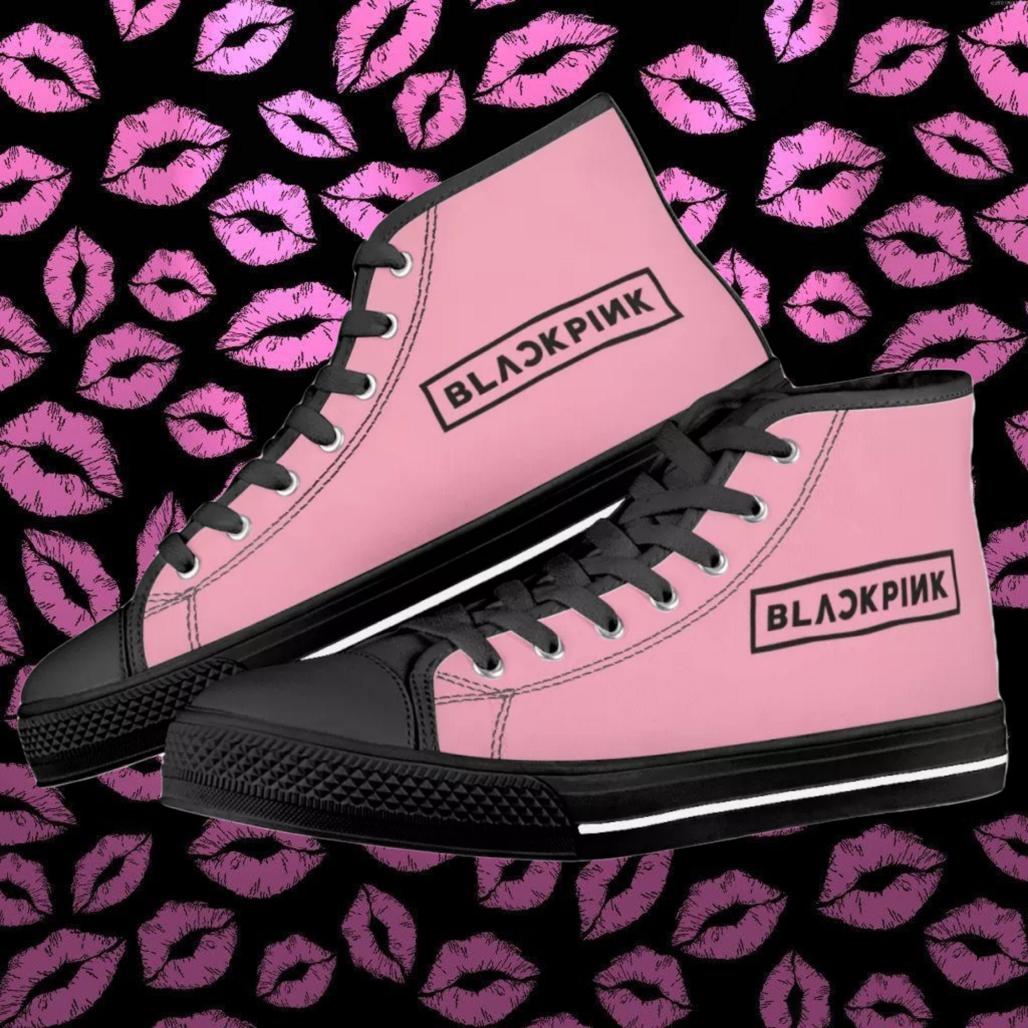 Blackpink shoes. Black pink high tops sneakers. Men
