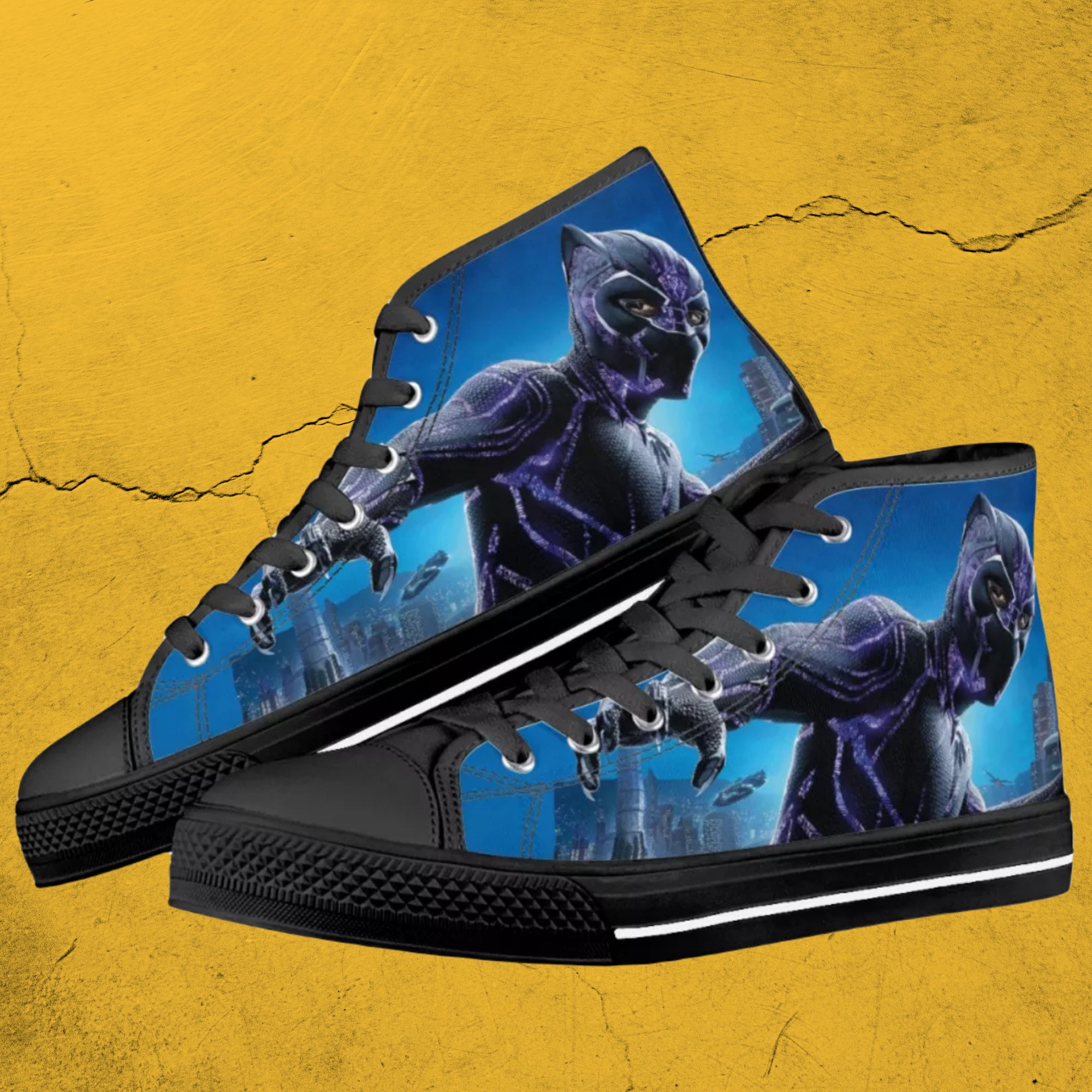 Black Panther shoes. Black Panther high tops sneakers. Etsy