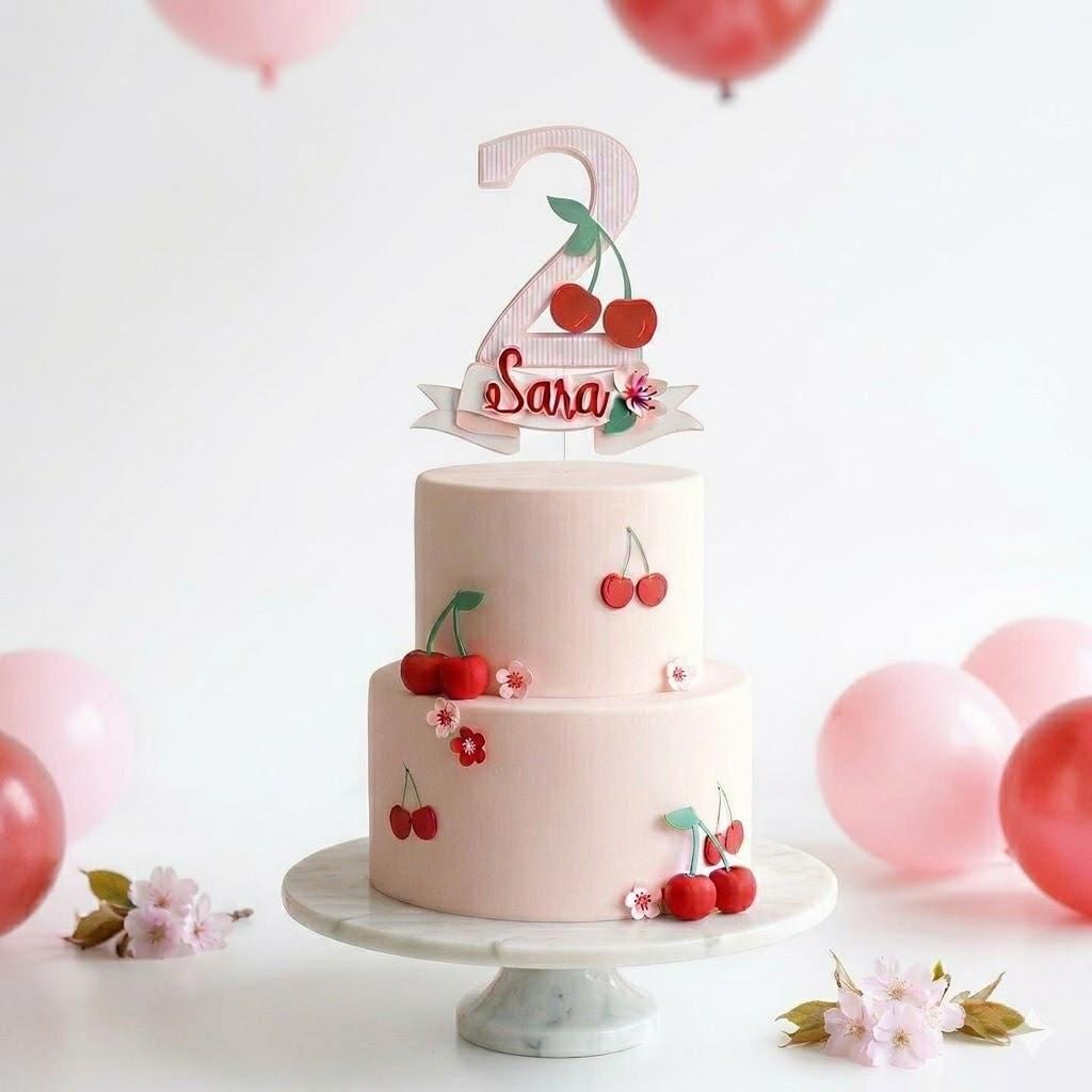 Cherry Cake Topper, Cherry Theme Birthday Party, Personalized Cherry ...