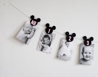 Mickey Photo Banner, Monthly Photo Banner, Mickey First Birthday, Mickey Theme.