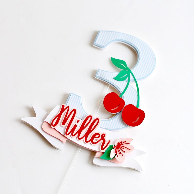 Cherry Cake Topper, Cherry Theme Birthday Party, Personalized Cherry ...