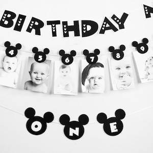 Black and white Mickey Mouse First Birthday,  Modern Mickey Mouse Bundle, White and Black Mickey mouse theme, Mickey Mouse Milestone