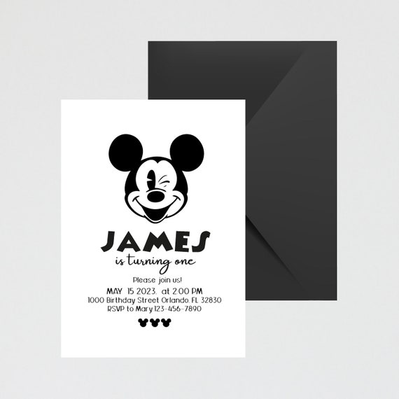 Black and White Mickey Mouse Invitation, Mickey Birthday Invitation, Modern Mickey Mouse Invitation, Digital Invitation, Mickey Mouse Theme