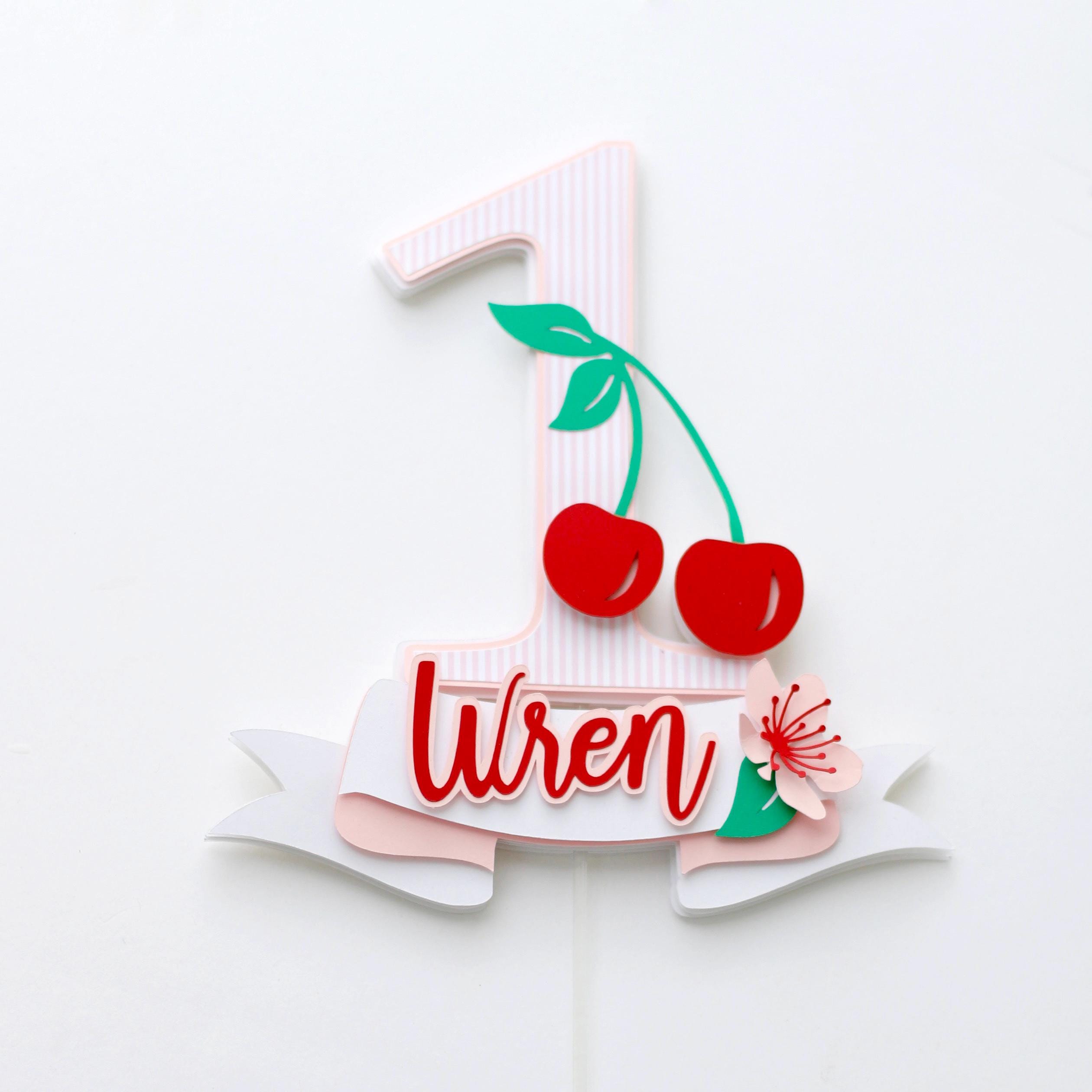 Cherry Cake Topper, Cherry Theme Birthday Party, Personalized Cherry ...