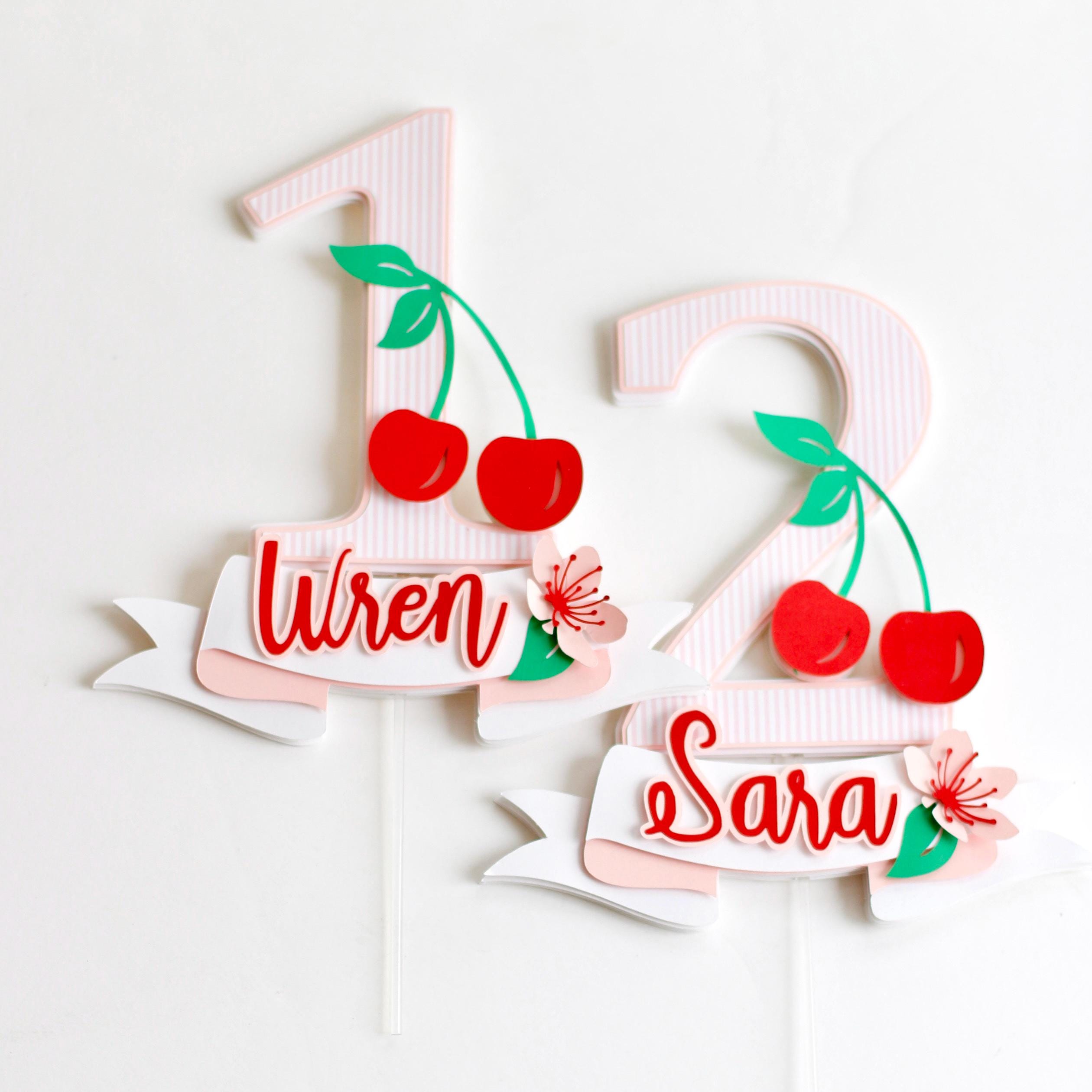 Cherry Cake Topper, Cherry Theme Birthday Party, Personalized Cherry ...