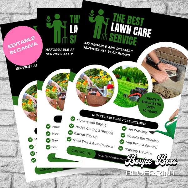 DIY Flyer | Gartenarbeit Flyer | Gärtner Faltblatt | Rasenservice | Rasenpflege | Vorgefertigte Designvorlage, personalisiert, bearbeitbar in Canva