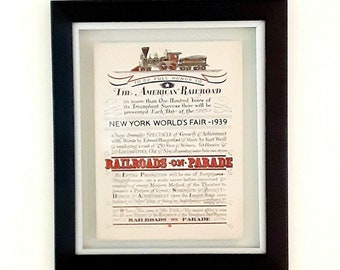 1939 New York World Fair RAILROADS on PARADE Original Framed Pamphlet Ephemera