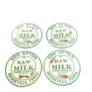 Vintage Milk Bottle Cap Geo Afton Raw Milk Brookville PA  4 Paper Lid Inserts