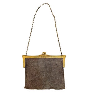 Antique Edwardian Gold Wash Steel Cut Frame Silver Mesh Evening Handbag Purse