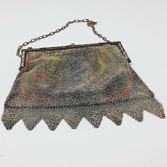 1920's Antique Enameled Mesh Dresden Flapper Purs… - image 7