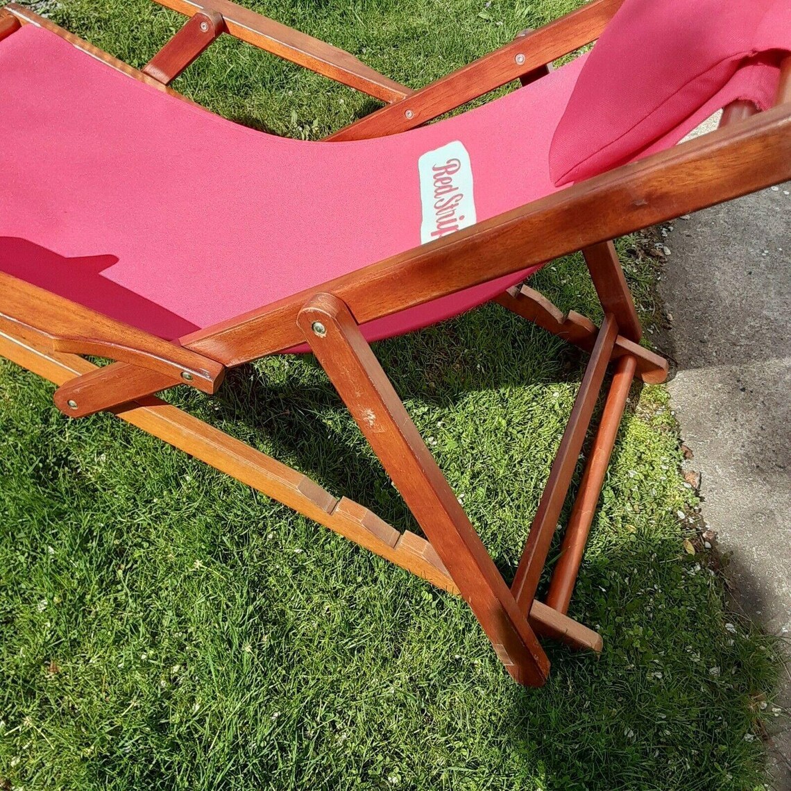 Wood Chaise Lounge Red Stripe Jamaica Deck Sun Lounger Beach Etsy