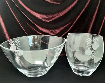 Vintage Mikasa Holiday Trimmings Crystal Ellipse 8 1/4" Vase 12" Bowl Set New