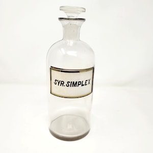 Antique Apothecary Jar Syrup Simplex Label Under Glass Ground Glass Stopper 10&quot;