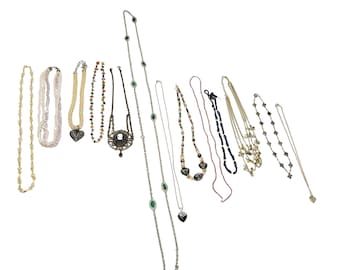 Vintage Lot of 13 Estate Jewelry Assortment Of Necklaces Gold Silver Beads