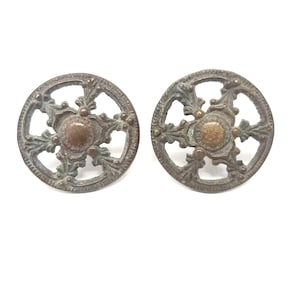 Vintage Cast Iron Round Knobs Lot of 2 Ornate Design Hardware Victorian