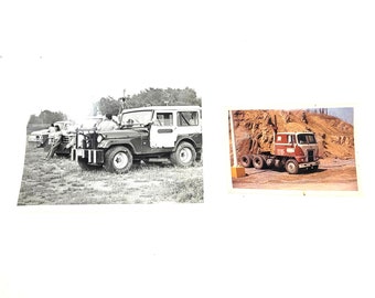 Vintage 1970s Lot of 2 Pictures Small Watkins Mack Truck and Jeep Photos