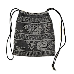 Antico vittoriano floreale micro perline uncinetto reticolo coulisse borsa borsa