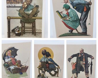 SET OF 5 Norman Rockwell  1972-73 CURTIS PUBLISHING CANVAS LITHOGRAPH REPRINTS 