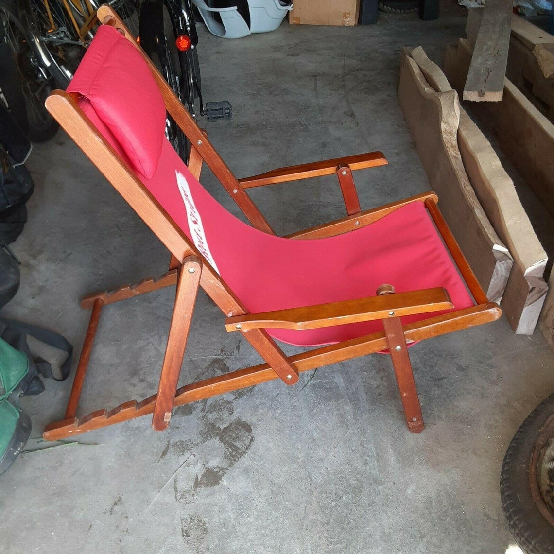 Wood Chaise Lounge Red Stripe Jamaica Deck Sun Lounger Beach Etsy