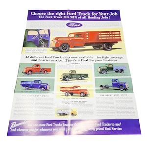 Cartaz de propaganda de caminhão Ford vintage réplica de ônibus de caminhões pesados e leves