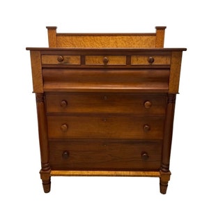 1850s Empire Style Birds Eye Maple Dresser Chest Of Drawers with Secret Drawers