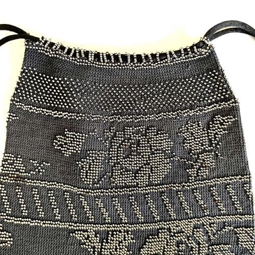 Antique Victorian Floral Micro shops Beaded Crochet Reticule Drawstring Handbag Purse