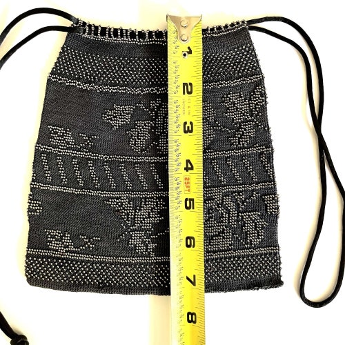Antique Victorian Floral Micro shops Beaded Crochet Reticule Drawstring Handbag Purse
