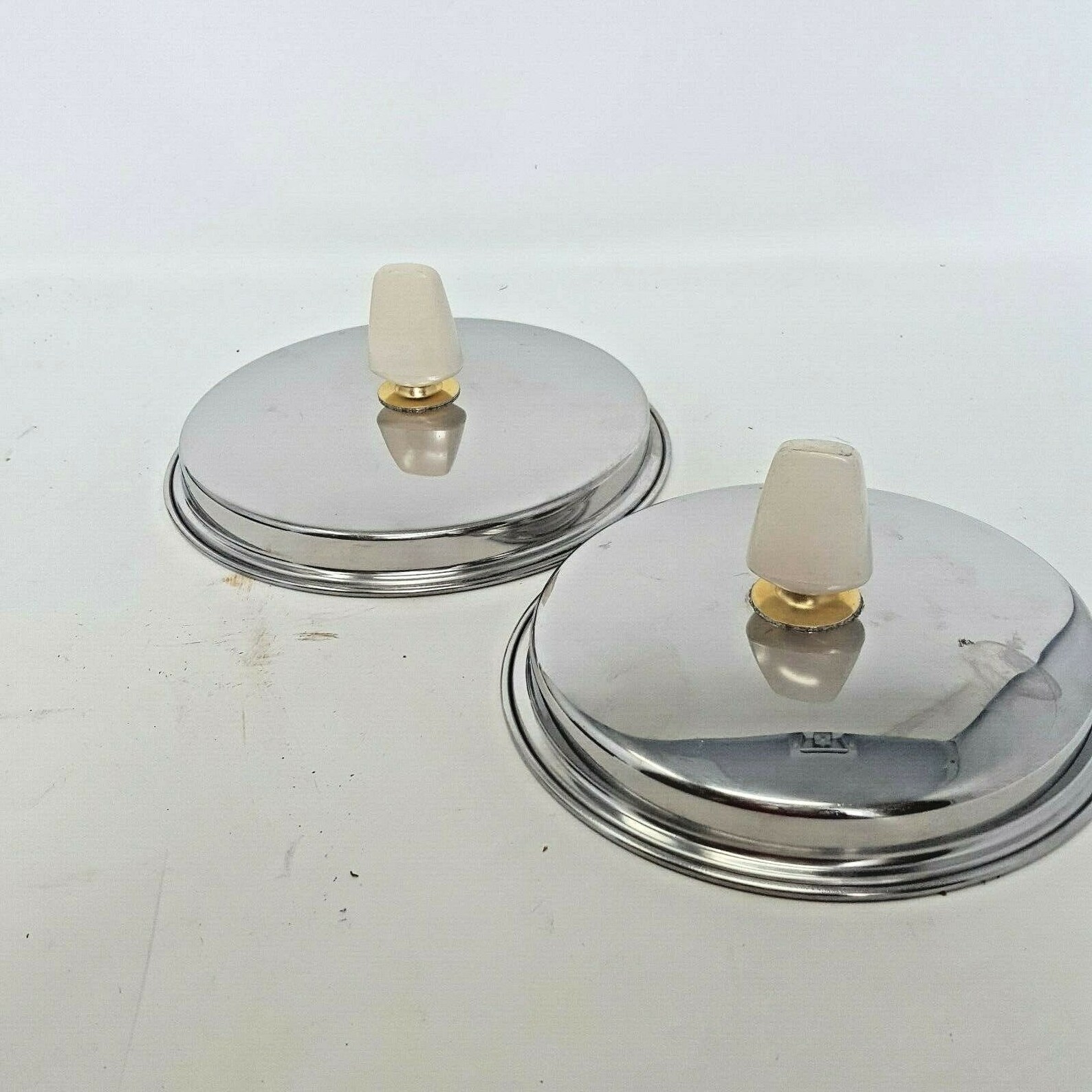Vintage Stainless Replacement Pot Lids White Bakelite MCM Handle Knob 6