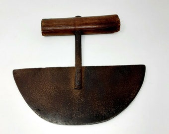 Antique FOOD CHOPPER Large Half Moon Blade Primitive Rough Texture Hand Forged