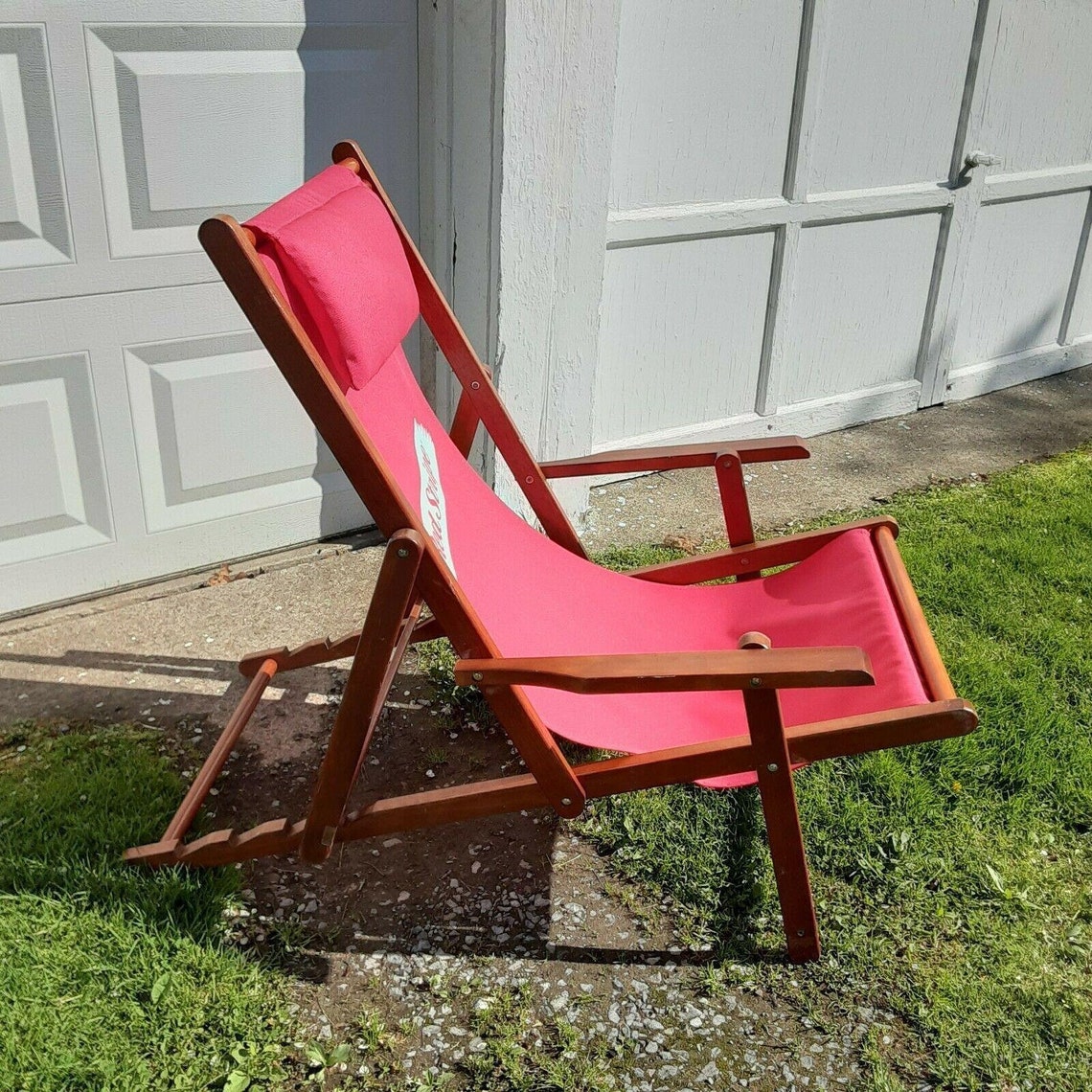 Wood Chaise Lounge Red Stripe Jamaica Deck Sun Lounger Beach Etsy