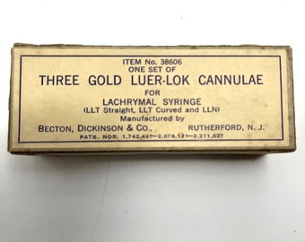 Vintage B-D Medical 3 Gold Luer-Lok Cannulae for Lachrymal Syringe No. 38606