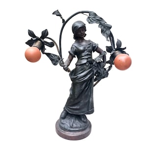 Louis Auguste Moreau Signierte Französische Figurale Spelter Lampe Antik Jugendstil