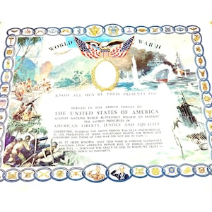 Vintage WW II 1945 Service Original Print No Name Certificate Military Ephemera