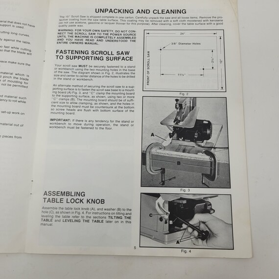 Vintage Delta 15 in Scroll Saw Instruction Manual Original