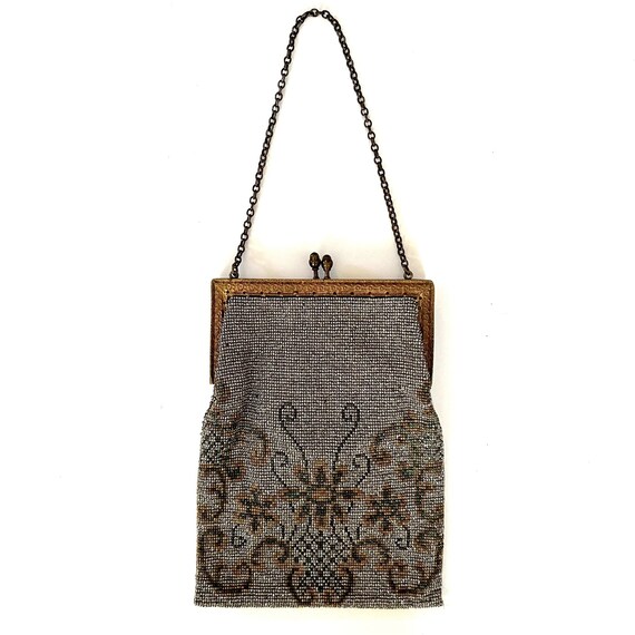 Antique Edwardian French Steel Cut Floral Bead Beaded Handbag Purse W Mirror Etsy