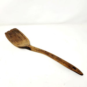 Antique Wooden Spoon Large Primitive Ladle Scoop Treen Ware Rustic Decor 16.5&quot;