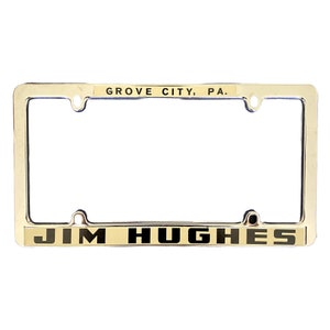 Vintage Metal License Plate Frame Cover Grove City PA Jim Hughes Dealership