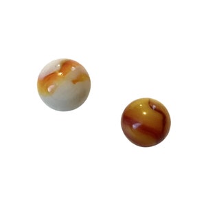 Lot of 2 Peltier Alley Glass Vtg Marbles Orange White 5/8&quot; & Red Yellow 11/16&quot;