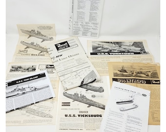 Vintage Assembly Directions For Model Kit Navy Ships Cruisers Lot of 9 Papers