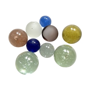Vintage Swirl Matte and Hand Blown Colored Glass Marbles 5/8&quot; to 1-1/8&quot; Lot of 9