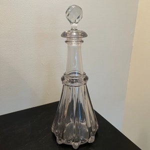 Antique 1850s Victorian Hand Blown Clear Glass Bottle and Stopper Decanter Jar
