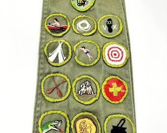 Vintage Boy Scouts Sash 1960s 13 Merit Badges Hiking Canoe Camping Reptile Study