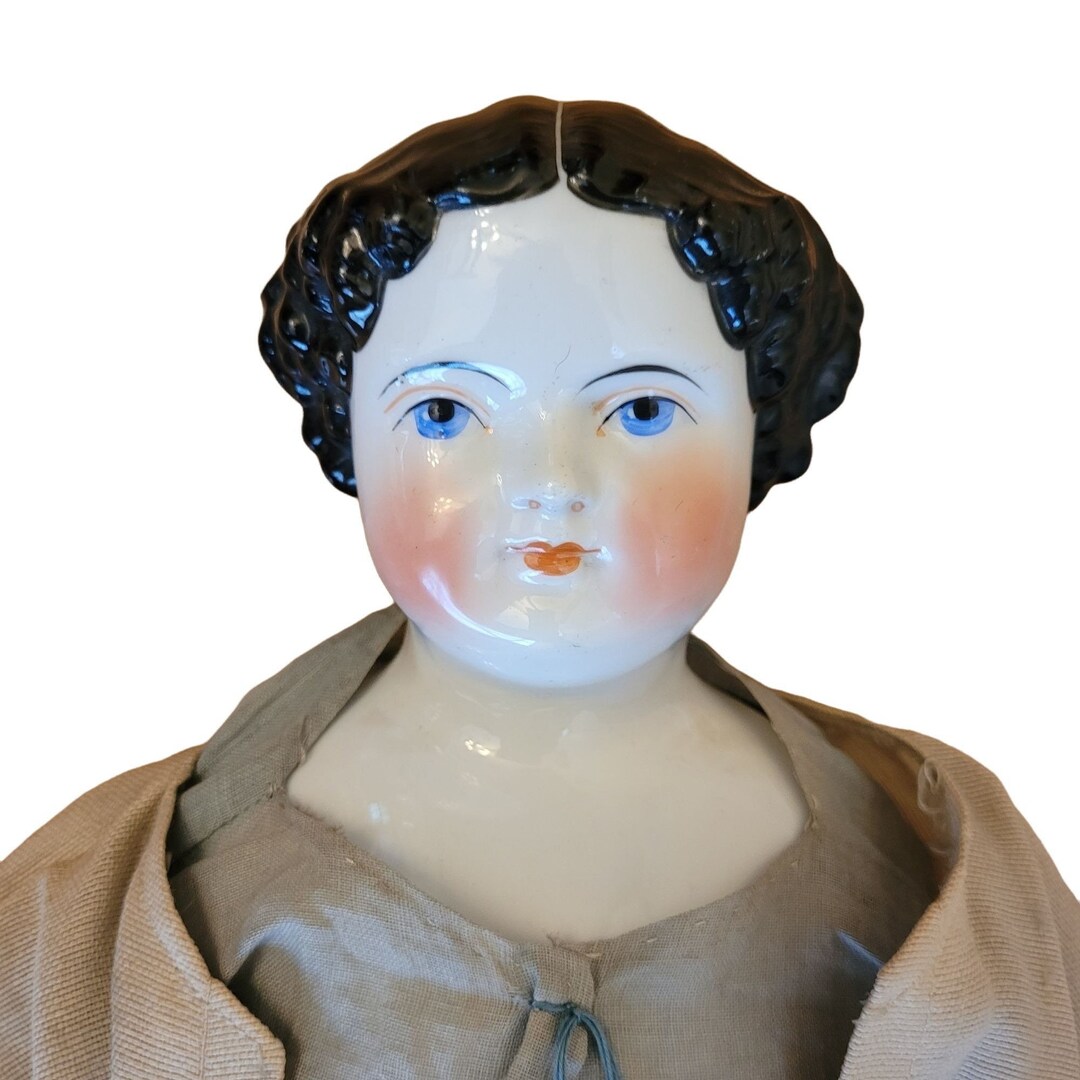 Antique 23 Inch German China Head Doll Ceramic Top Cloth Body Etsy